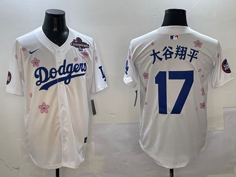 Men Los Angeles Dodgers #17 Ohtani White Sakura Edition 2025 Nike MLB Jersey style 3208->los angeles dodgers->MLB Jersey